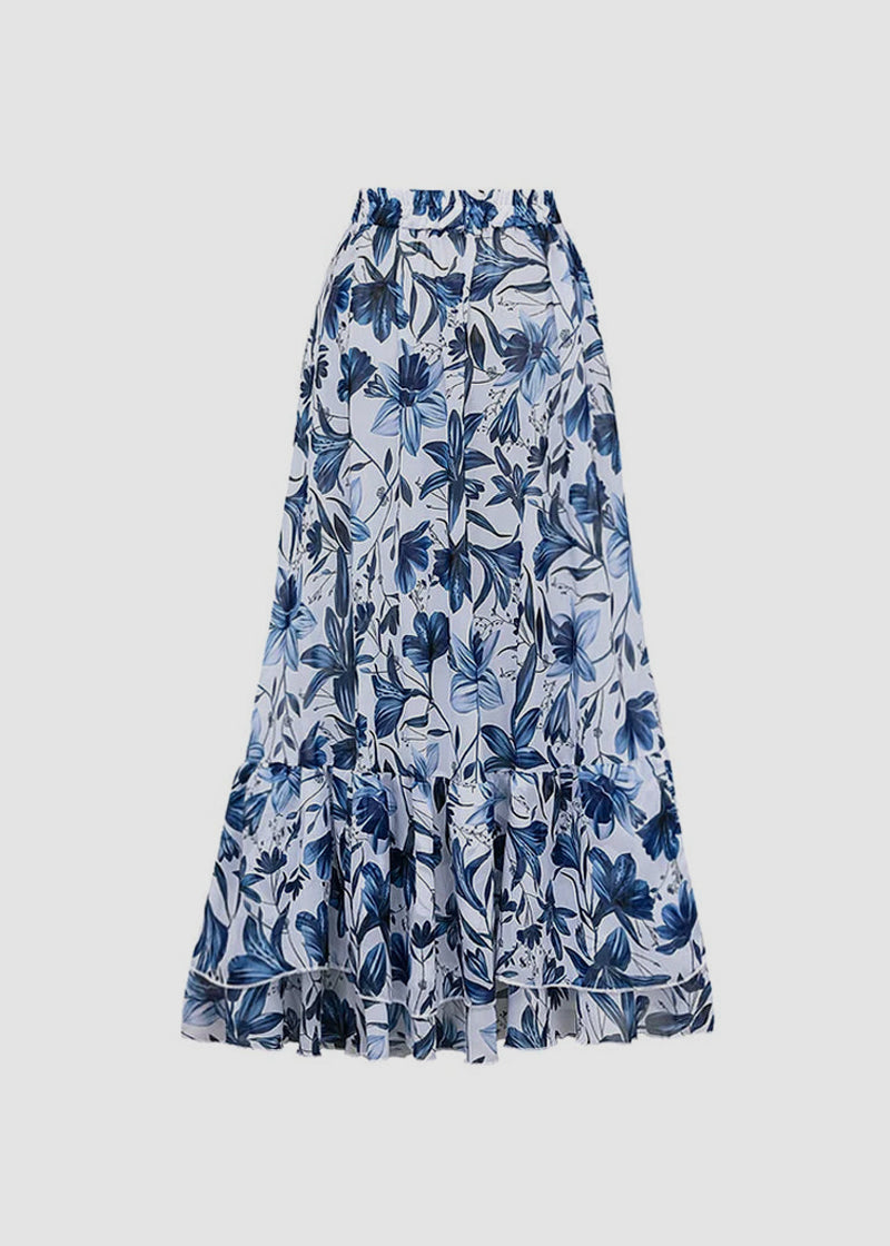 V-Neck Lace-Up Printed One-Piece Swimsuit and Skirt