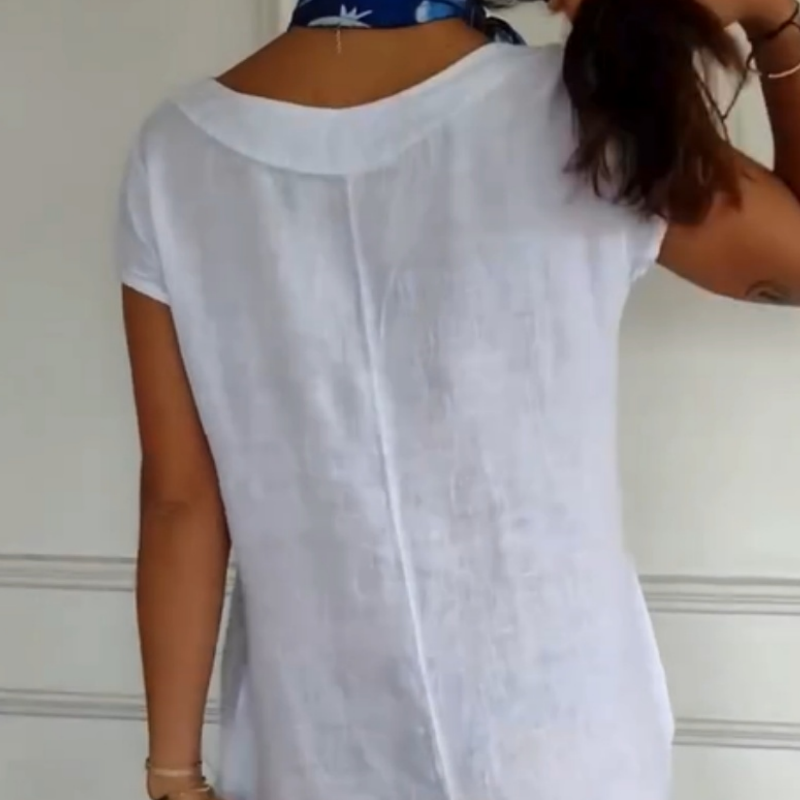 Women's Round Neck Short Sleeve Cotton Linen Dress